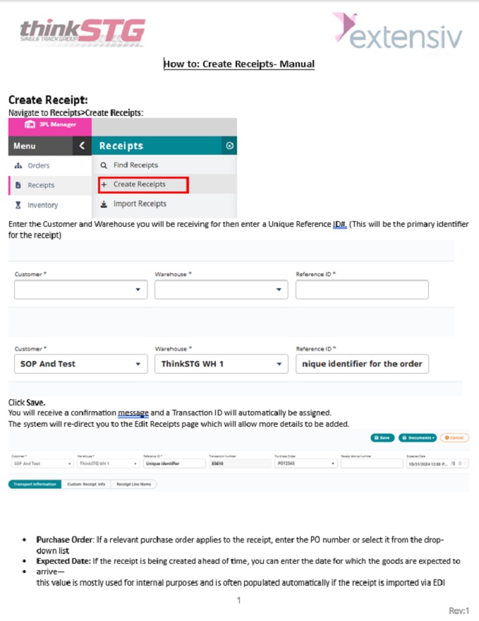 1 of 3 pg step by step guide on how to create a receipt in Extensive