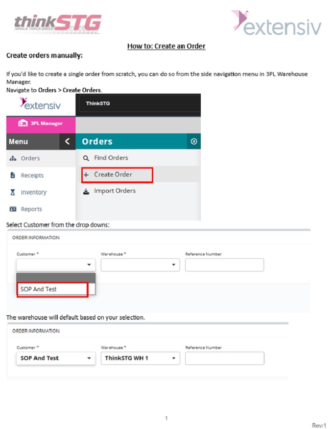 1 of 6 in thinkSTG's Step by step guide on how to manually create a fulfillment order in Extensiv