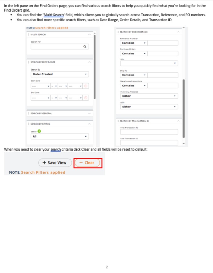 Page 2 of 4 for the step by step guide on how to find an order within Extensiv