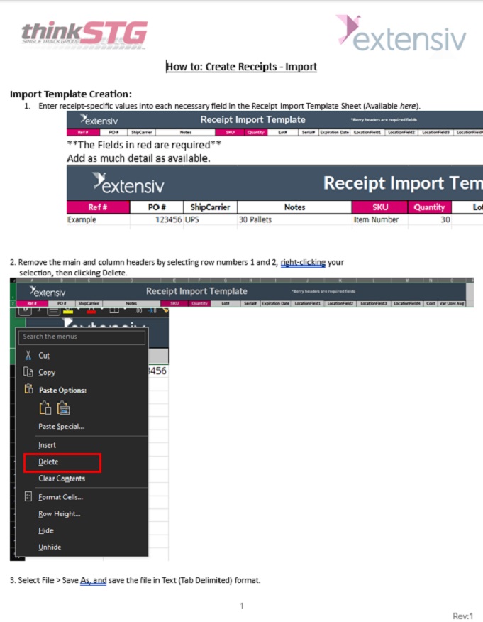 1 of 3 pg step by step guide on how to import receipts in Extensive