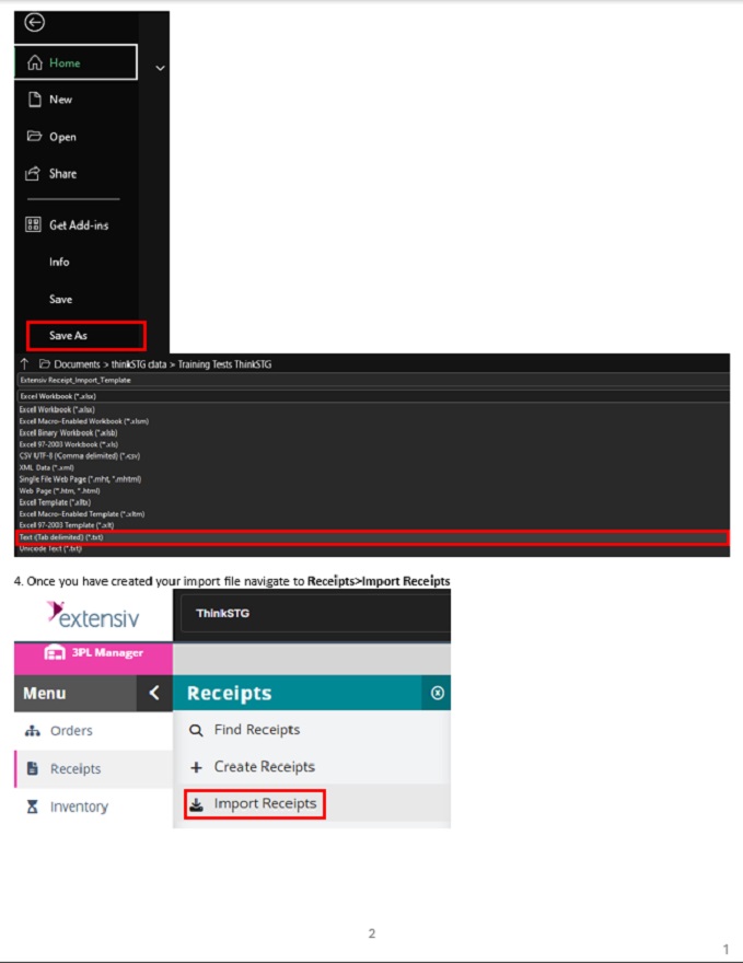 2 of 3 pg step by step guide on how to import receipts in Extensive