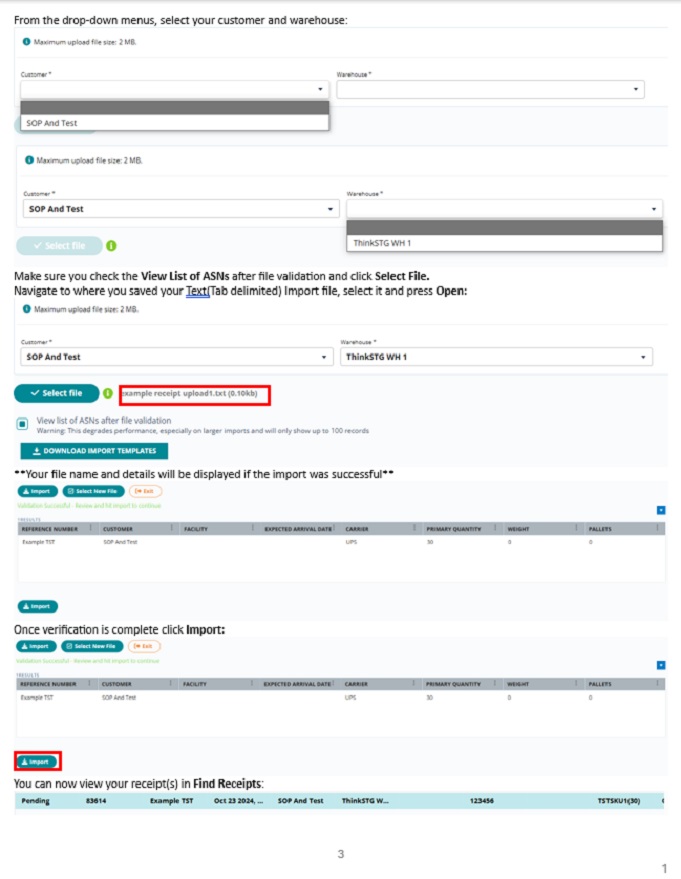 3 of 3 pg step by step guide on how to import receipts in Extensive